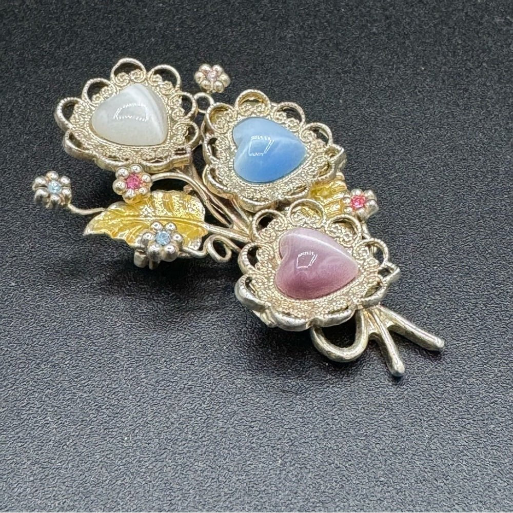 BroochesVintage KC Kenneth Cole Signed Heart Brooch in a Bouquet Shape