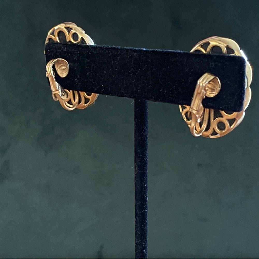 EarringsVintage Mid-Century Black Mirror Statement Clip-On Earrings