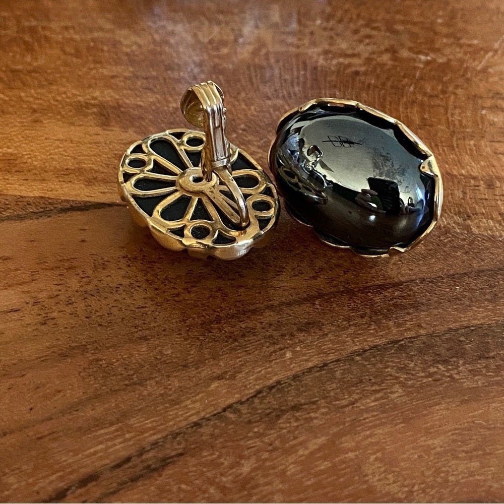 EarringsVintage Mid-Century Black Mirror Statement Clip-On Earrings