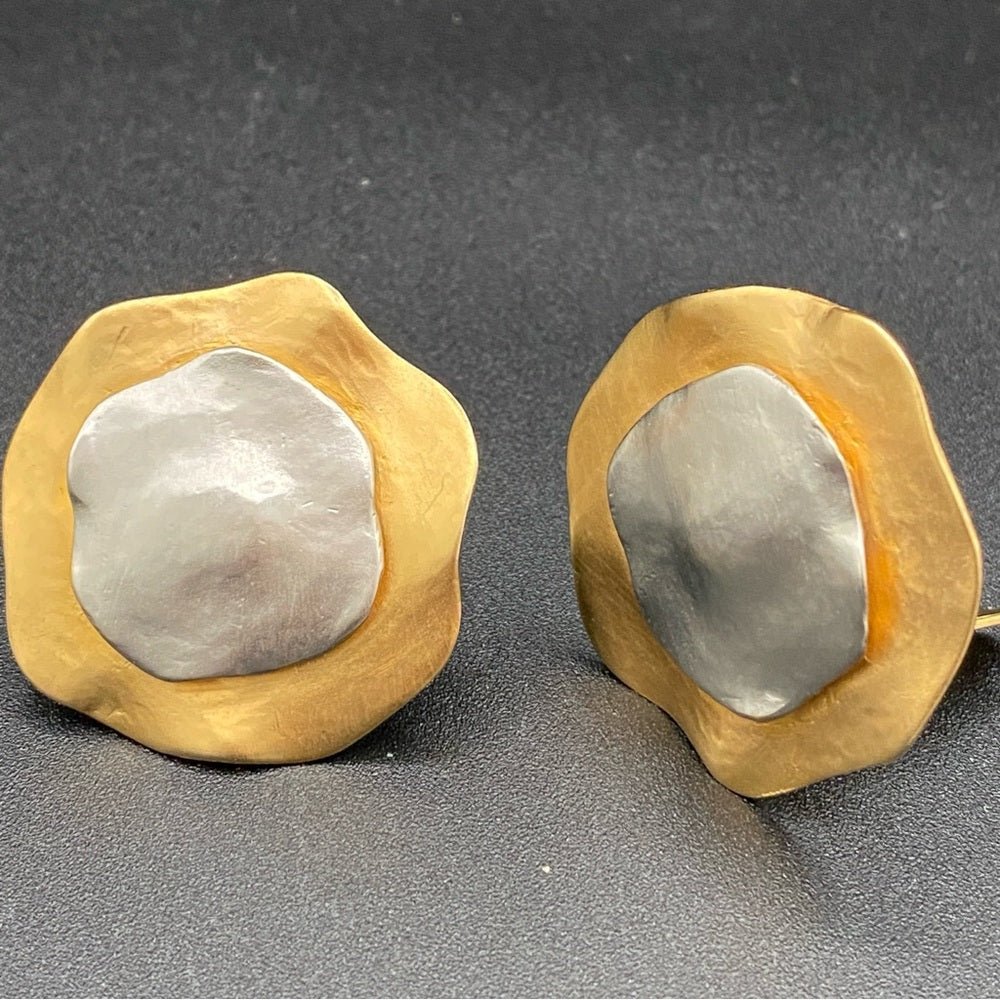 EarringsVintage Modernist Two-Tone Textured Metal Earrings