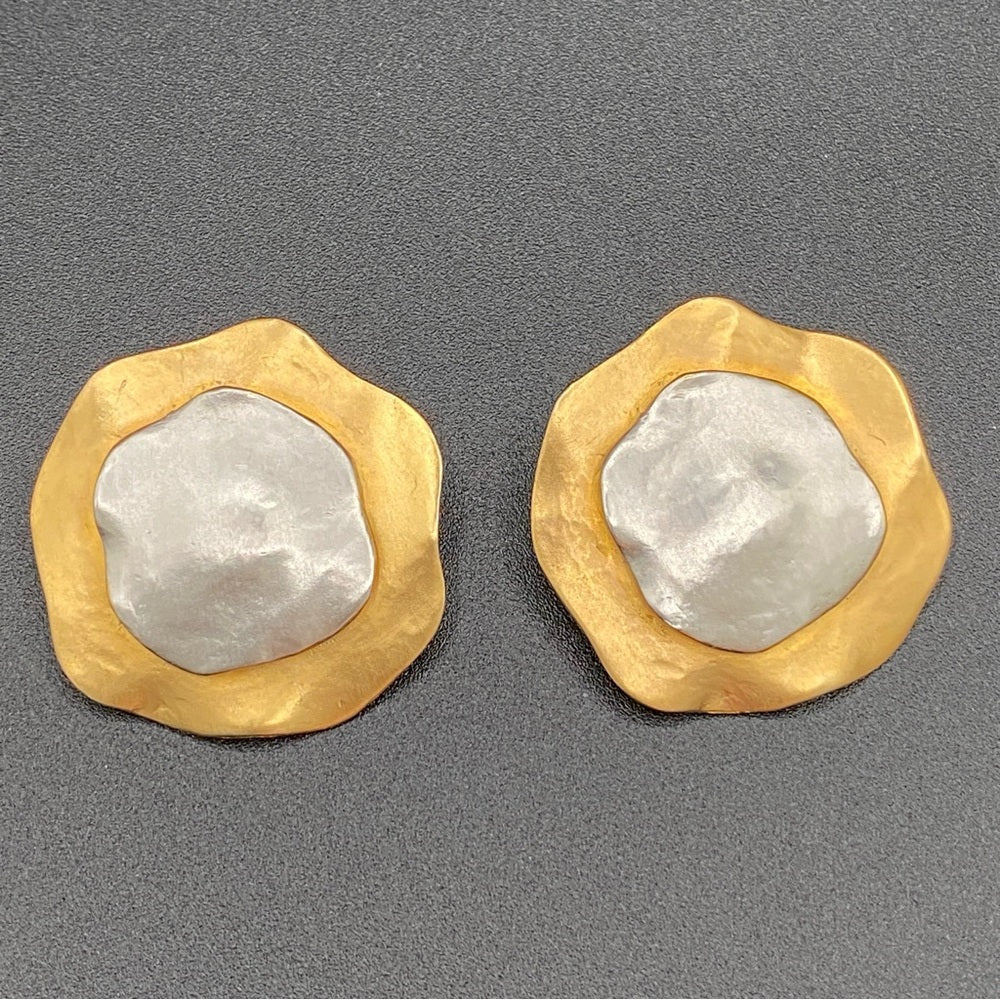 EarringsVintage Modernist Two-Tone Textured Metal Earrings