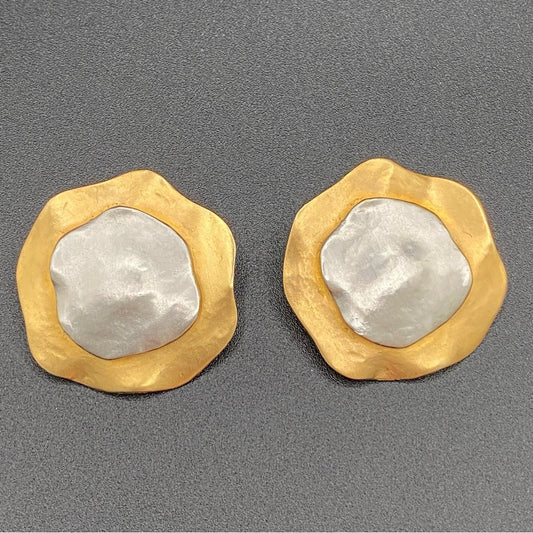 EarringsVintage Modernist Two-Tone Textured Metal Earrings