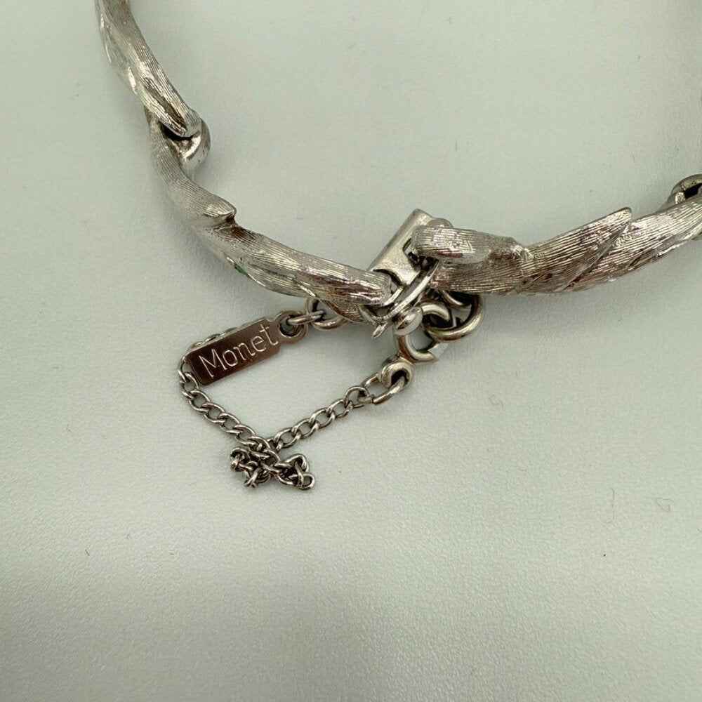 BraceletVintage Monet Brushed Silver Leaf Bracelet with Safety Clasp
