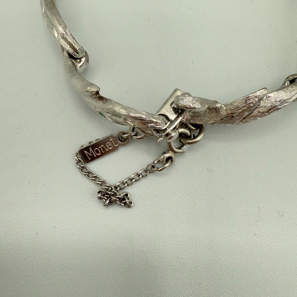 BraceletVintage Monet Brushed Silver Leaf Bracelet with Safety Clasp