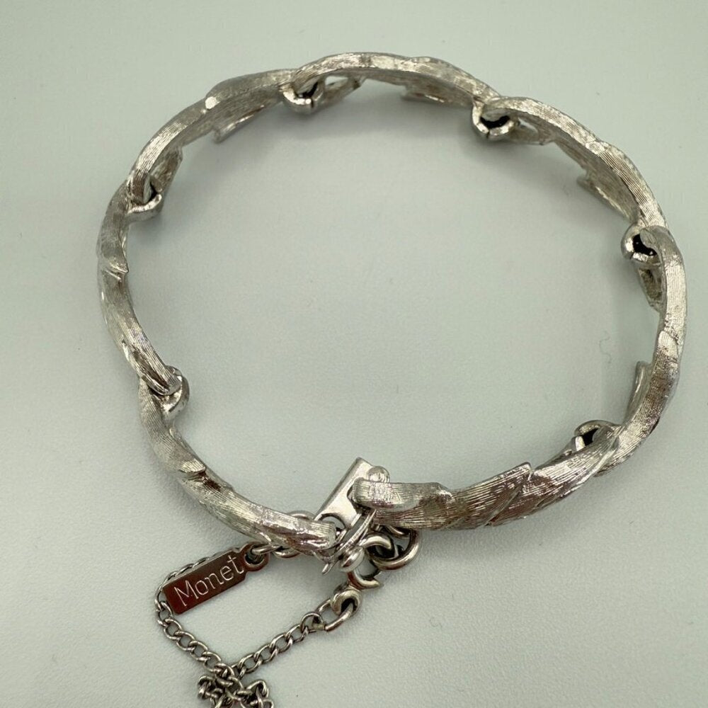 BraceletVintage Monet Brushed Silver Leaf Bracelet with Safety Clasp