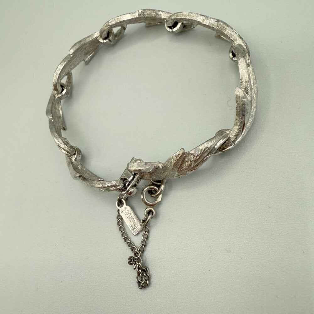 BraceletVintage Monet Brushed Silver Leaf Bracelet with Safety Clasp