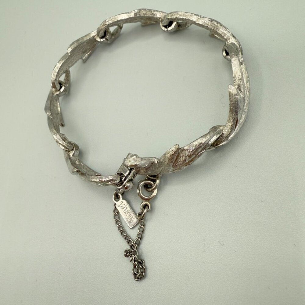 BraceletVintage Monet Brushed Silver Leaf Bracelet with Safety Clasp