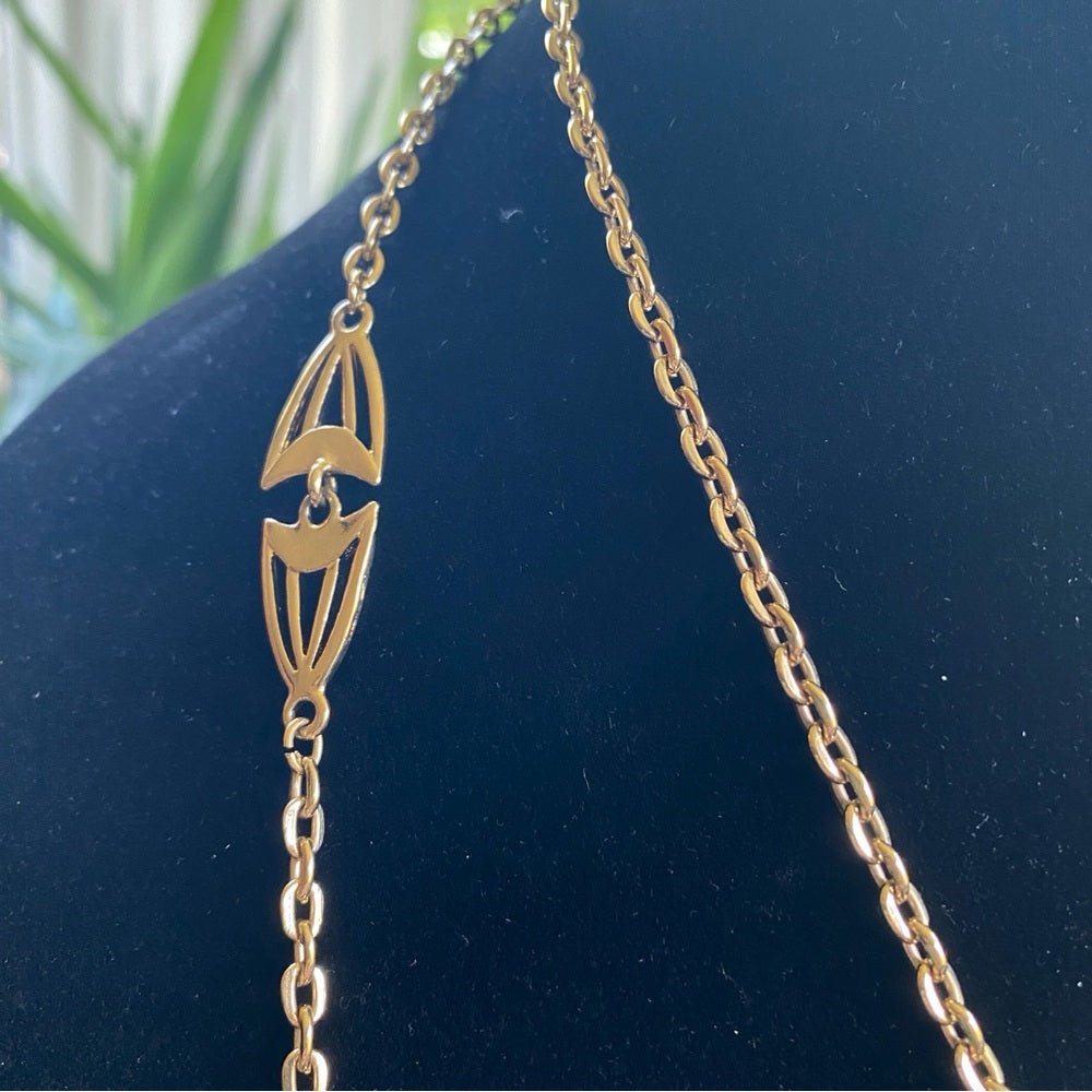 NecklaceVintage Multilayer Egyptian Revival Necklace with Intricate Gold Tone Filigree Pendant
