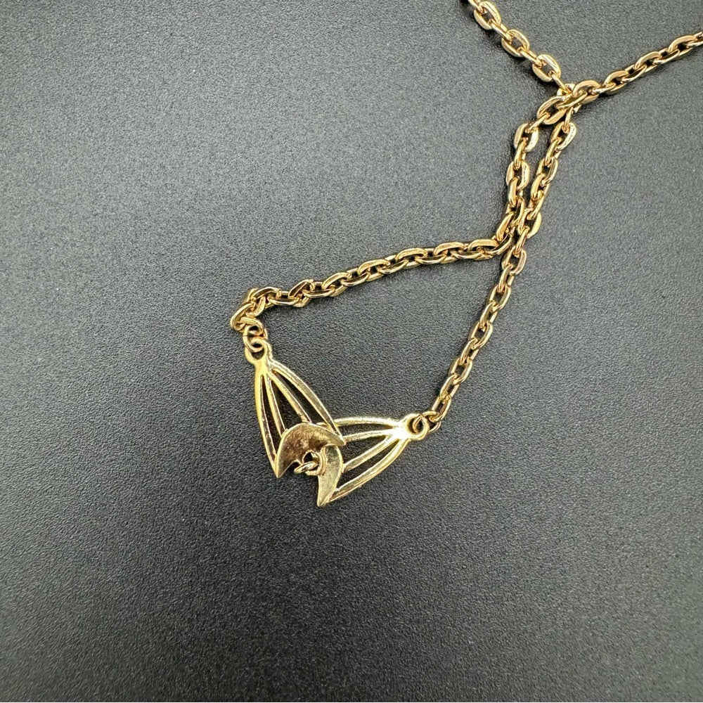NecklaceVintage Multilayer Egyptian Revival Necklace with Intricate Gold Tone Filigree Pendant