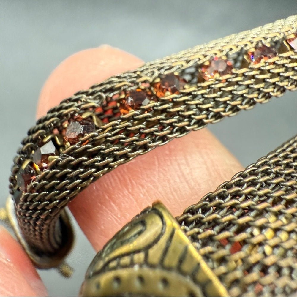 BraceletVintage Romanesque Mesh Chain Bracelet with Amber Rhinestones