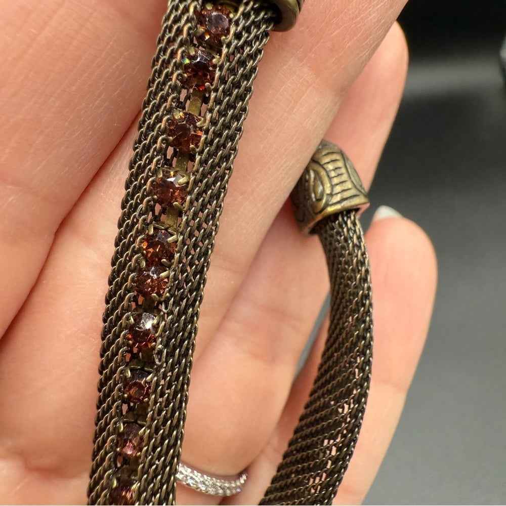 BraceletVintage Romanesque Mesh Chain Bracelet with Amber Rhinestones