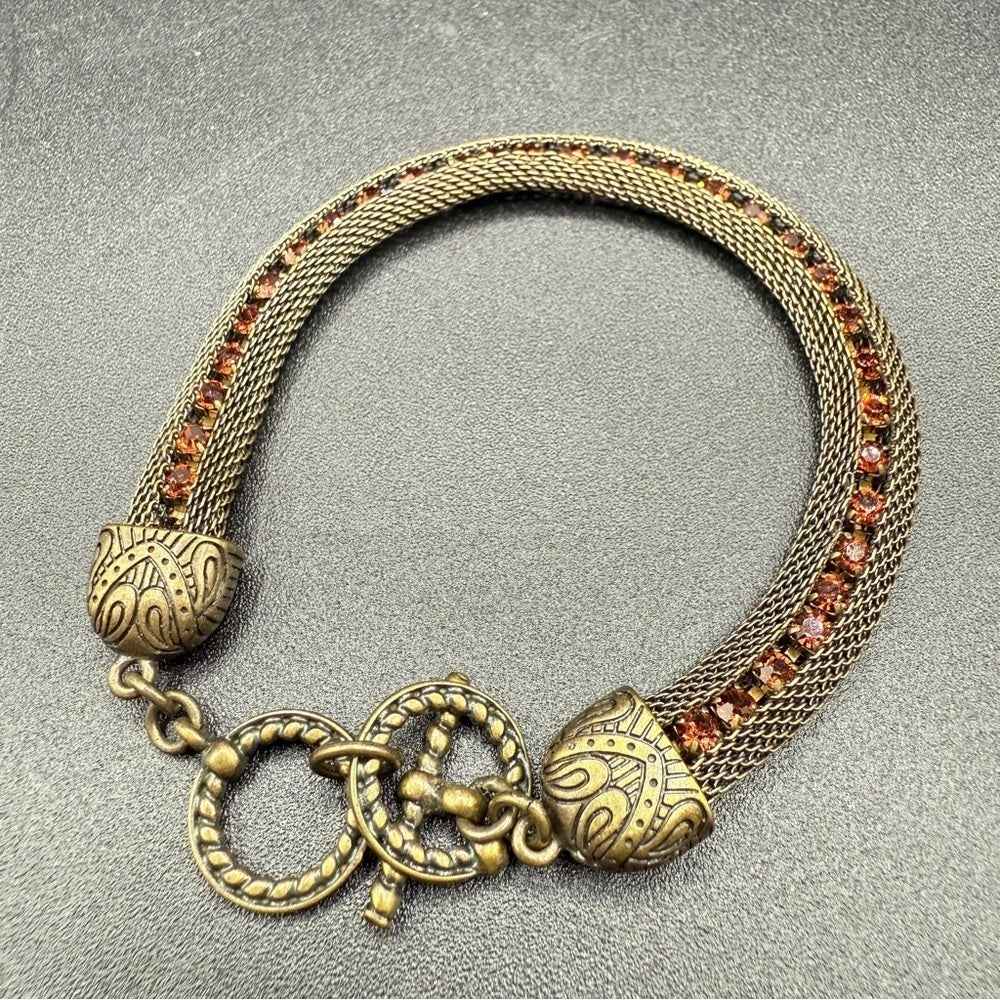 BraceletVintage Romanesque Mesh Chain Bracelet with Amber Rhinestones
