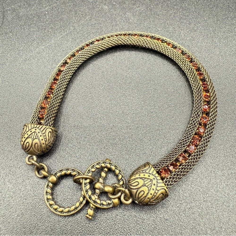 BraceletVintage Romanesque Mesh Chain Bracelet with Amber Rhinestones