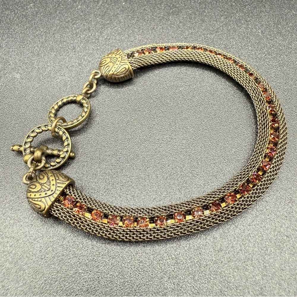 BraceletVintage Romanesque Mesh Chain Bracelet with Amber Rhinestones