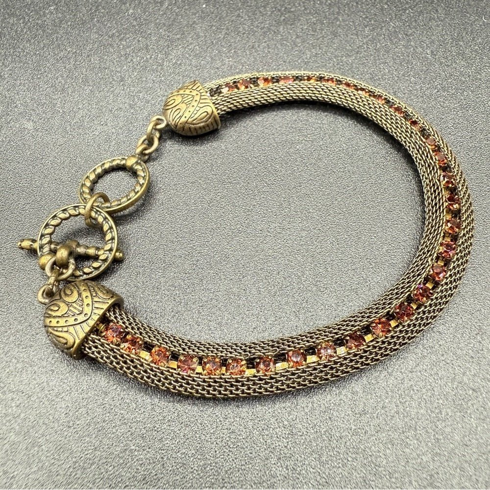 BraceletVintage Romanesque Mesh Chain Bracelet with Amber Rhinestones