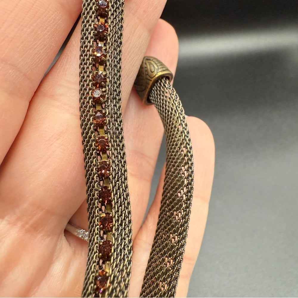 BraceletVintage Romanesque Mesh Chain Bracelet with Amber Rhinestones