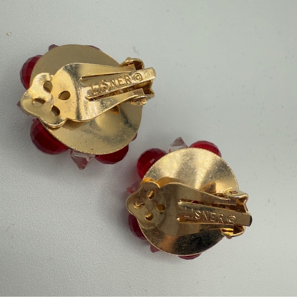 EarringsVintage Signed Lisner Red Cluster Clip-On Earrings