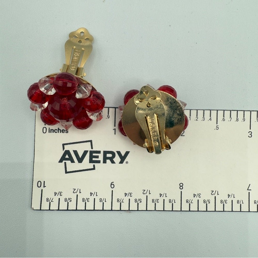 EarringsVintage Signed Lisner Red Cluster Clip-On Earrings