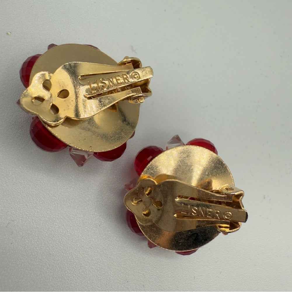EarringsVintage Signed Lisner Red Cluster Clip-On Earrings