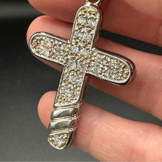 PendantVintage Silver 925 Cross Pendant with Studded CZ Rhinestones
