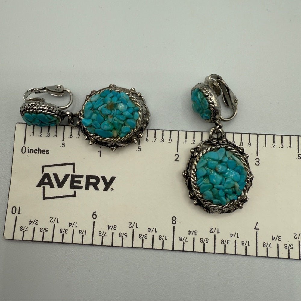 EarringsVintage Southwestern Chunky Turquoise Clip On Earrings