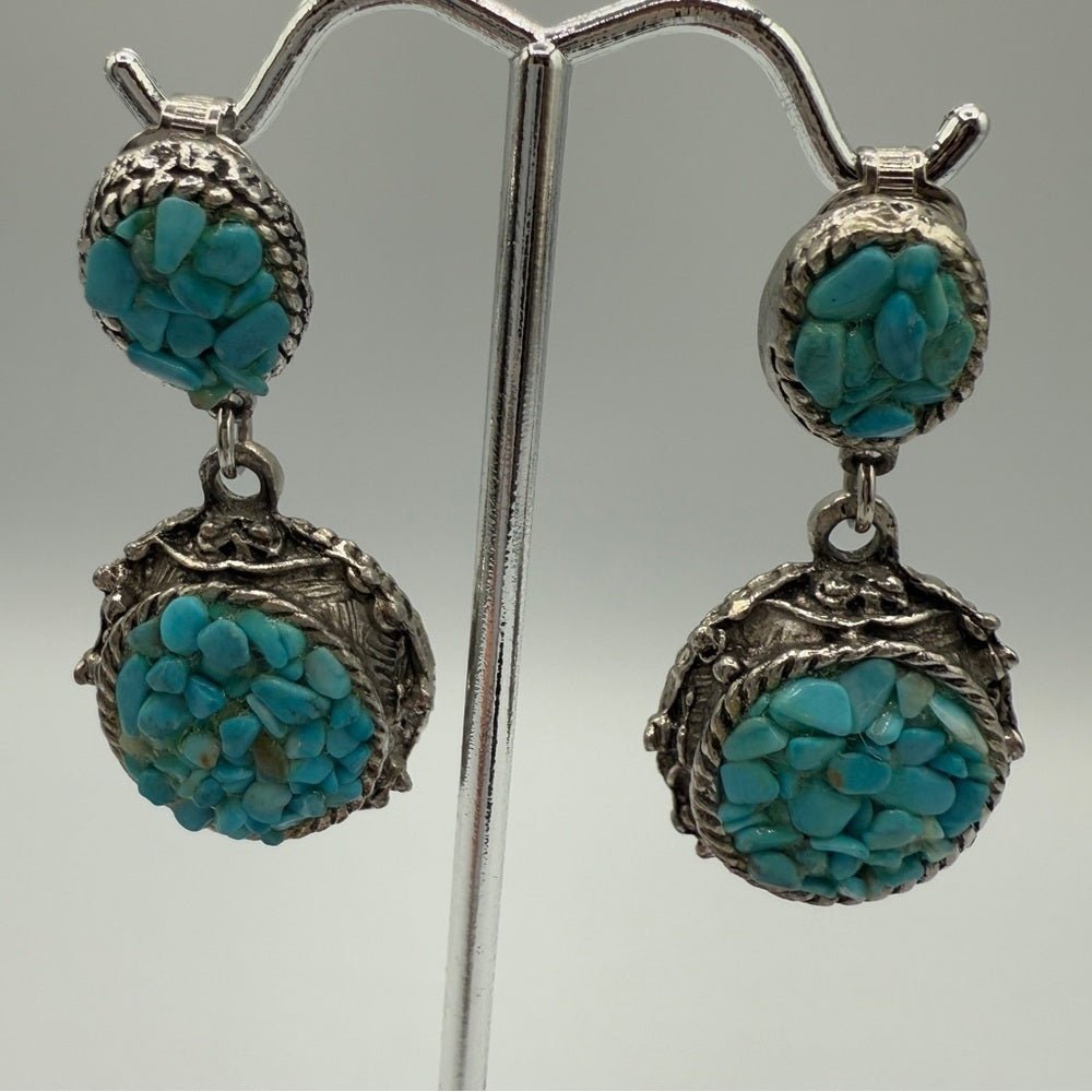 EarringsVintage Southwestern Chunky Turquoise Clip On Earrings