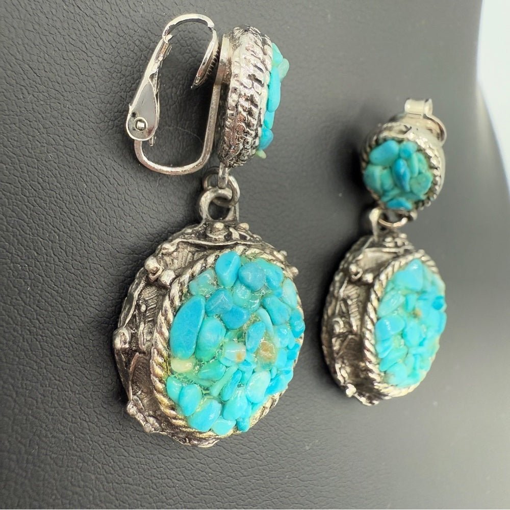 EarringsVintage Southwestern Chunky Turquoise Clip On Earrings