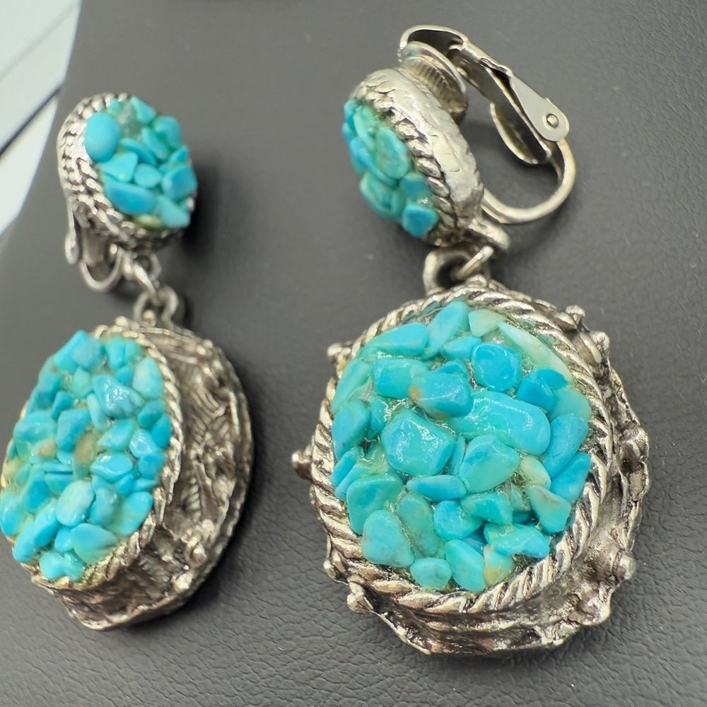 EarringsVintage Southwestern Chunky Turquoise Clip On Earrings