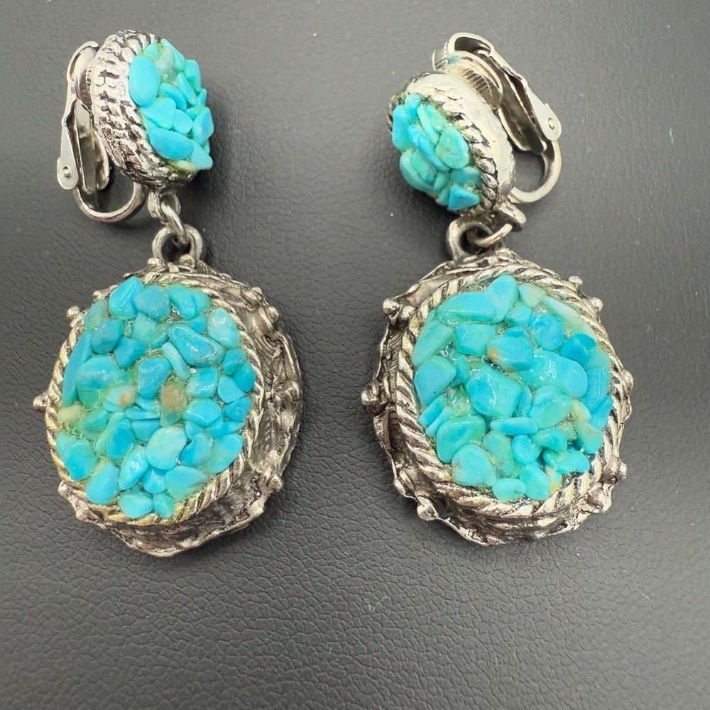 EarringsVintage Southwestern Chunky Turquoise Clip On Earrings