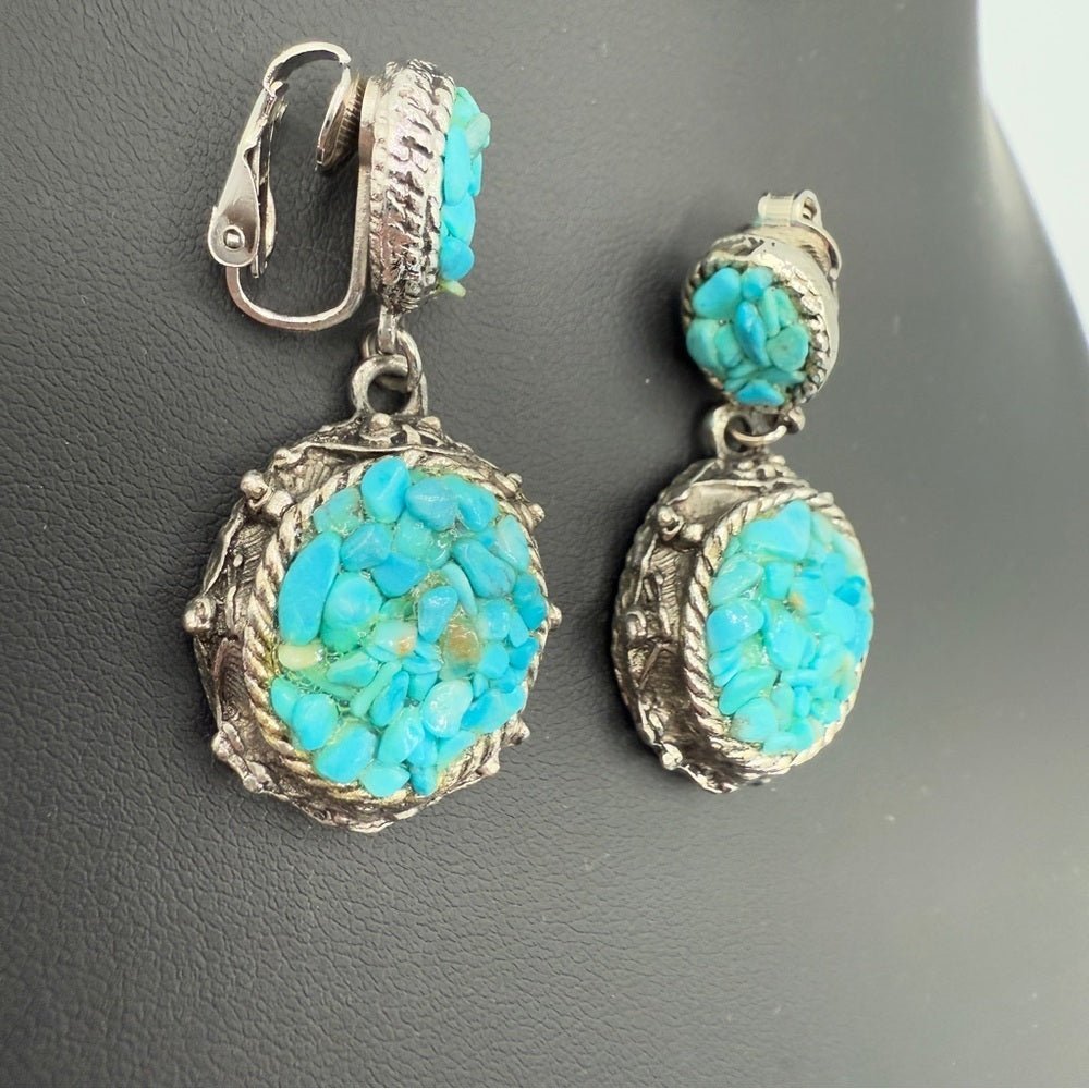EarringsVintage Southwestern Chunky Turquoise Clip On Earrings