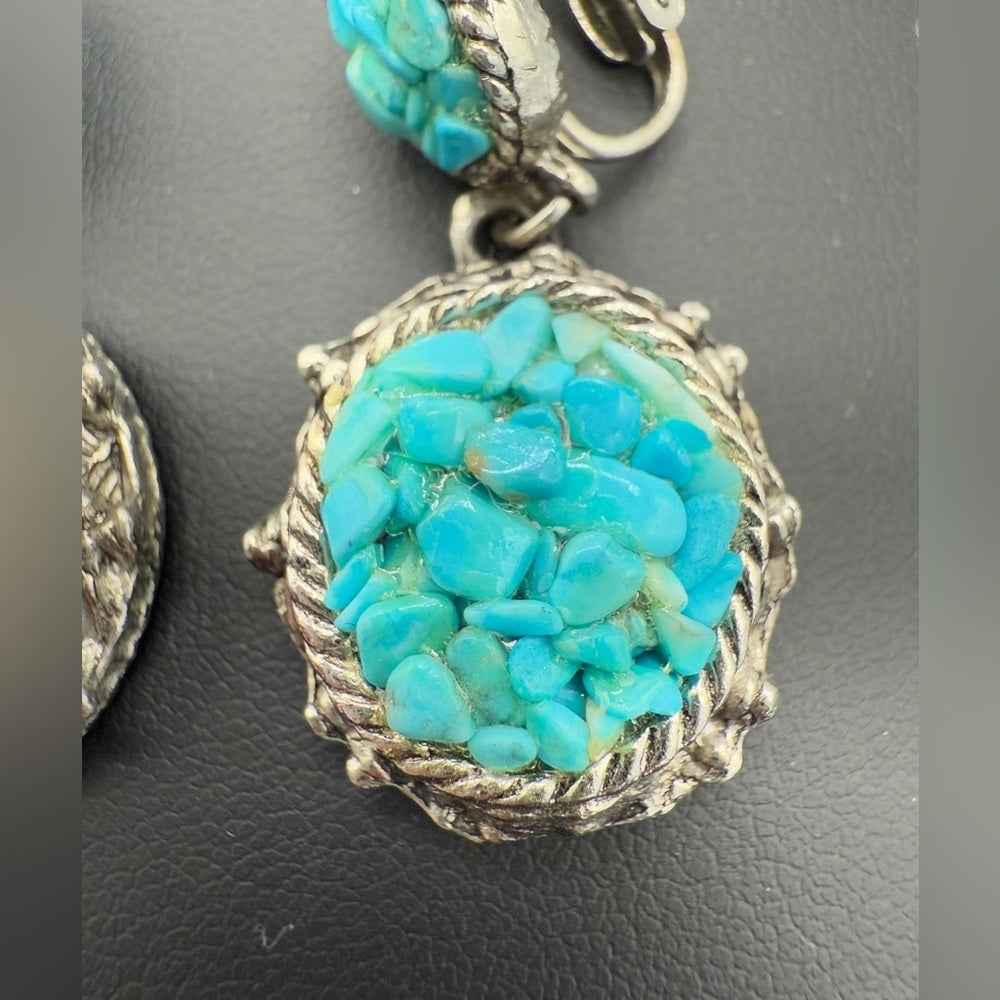 EarringsVintage Southwestern Chunky Turquoise Clip On Earrings