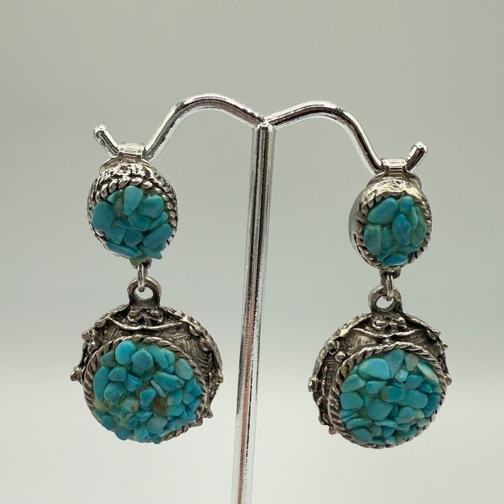 EarringsVintage Southwestern Chunky Turquoise Clip On Earrings