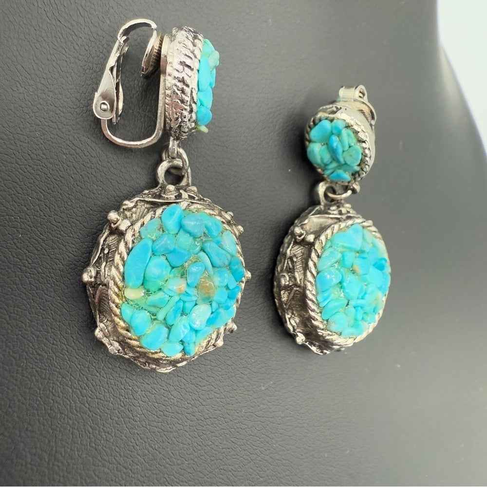 EarringsVintage Southwestern Chunky Turquoise Clip On Earrings