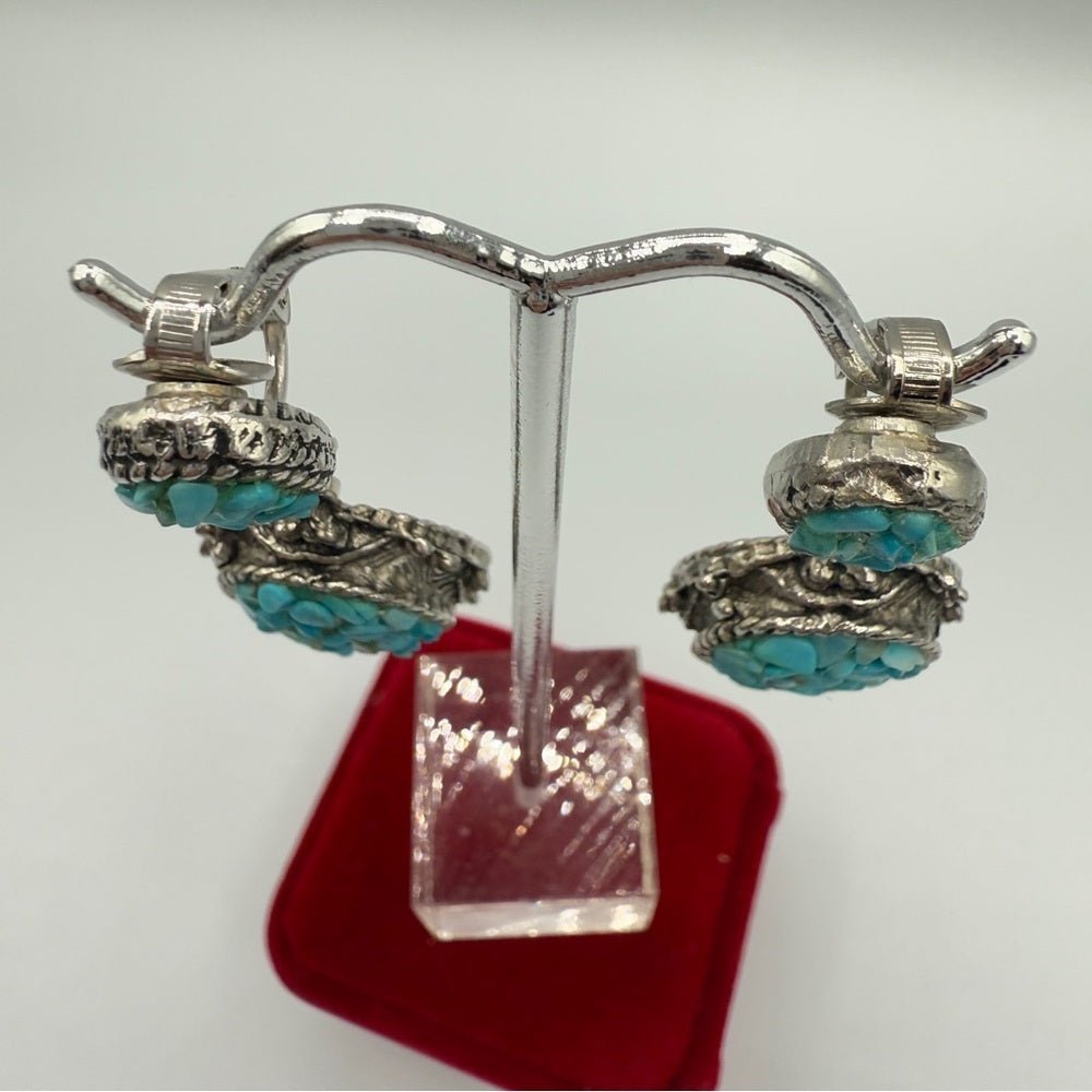 EarringsVintage Southwestern Chunky Turquoise Clip On Earrings