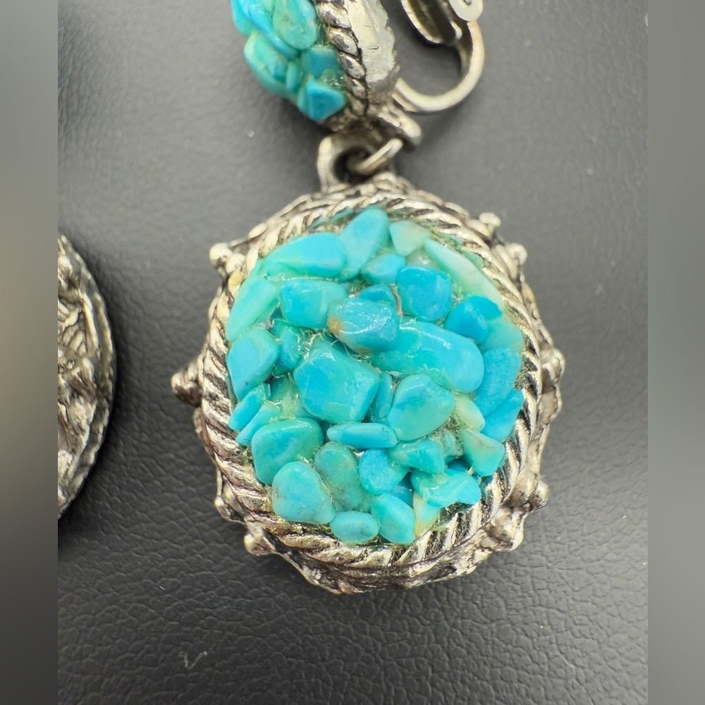 EarringsVintage Southwestern Chunky Turquoise Clip On Earrings