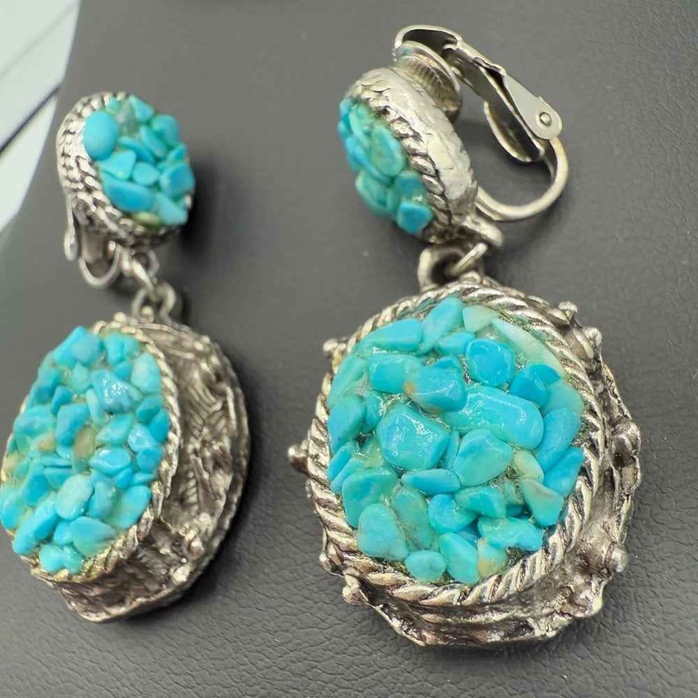 EarringsVintage Southwestern Chunky Turquoise Clip On Earrings