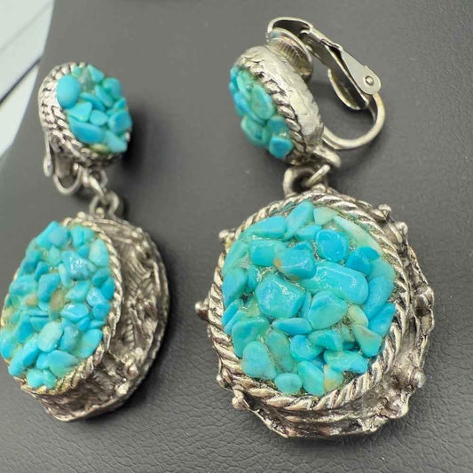 EarringsVintage Southwestern Chunky Turquoise Clip On Earrings