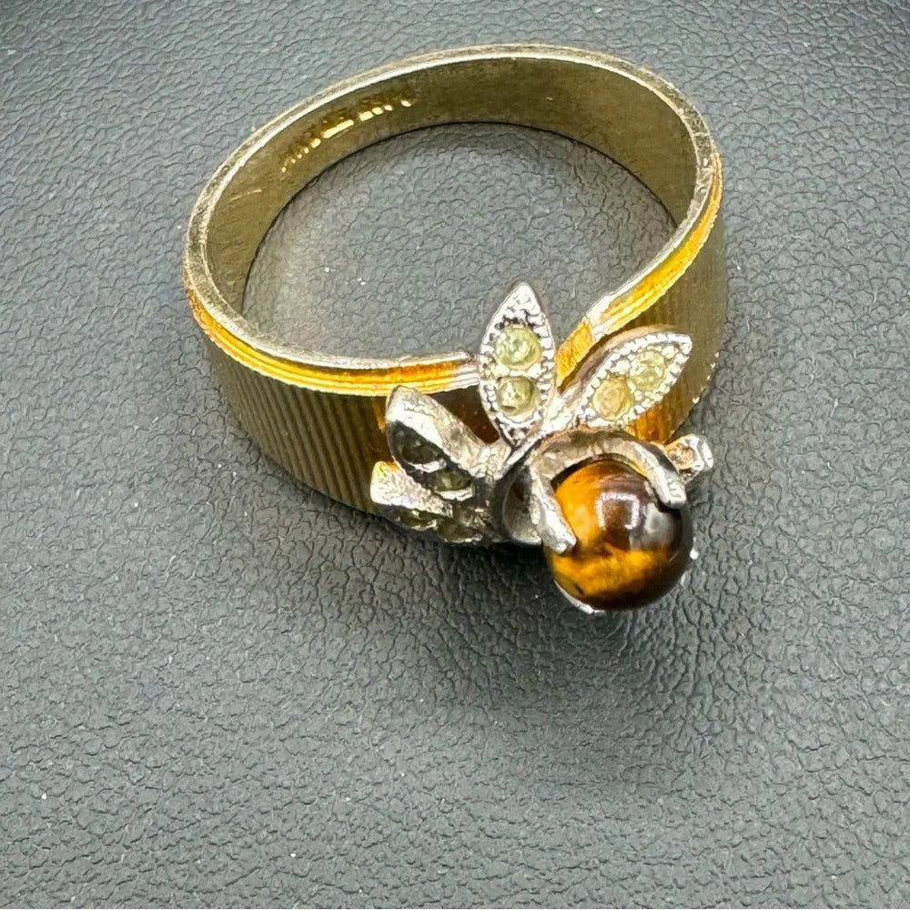 RingsVintage Tiger Eye Cocktail Ring Marked 14K GE ESPO