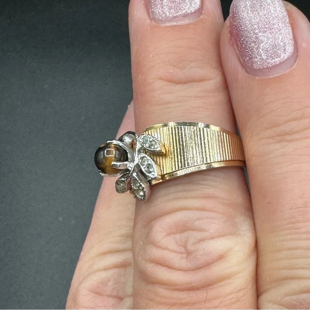 RingsVintage Tiger Eye Cocktail Ring Marked 14K GE ESPO