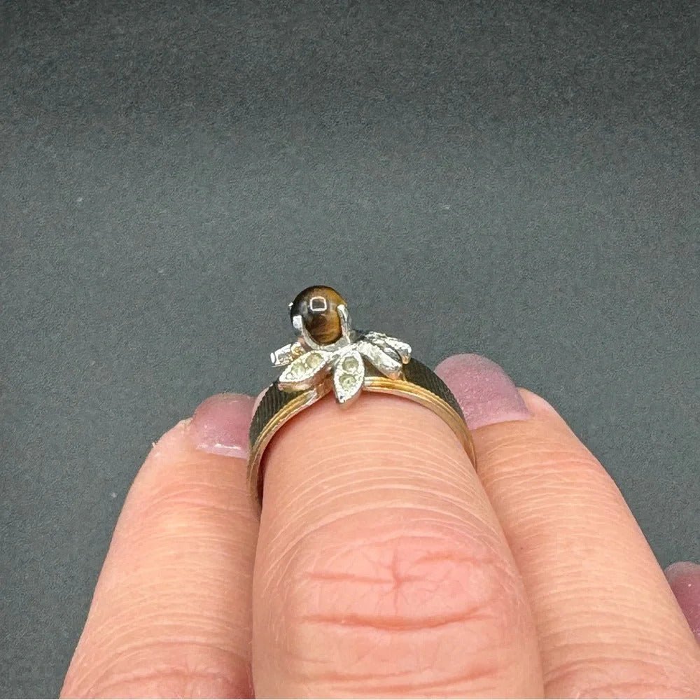RingsVintage Tiger Eye Cocktail Ring Marked 14K GE ESPO