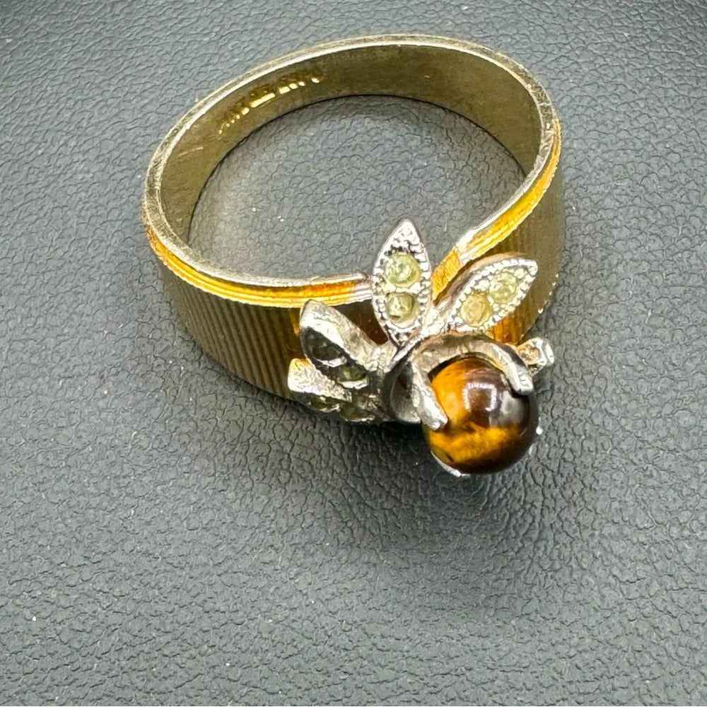 RingsVintage Tiger Eye Cocktail Ring Marked 14K GE ESPO