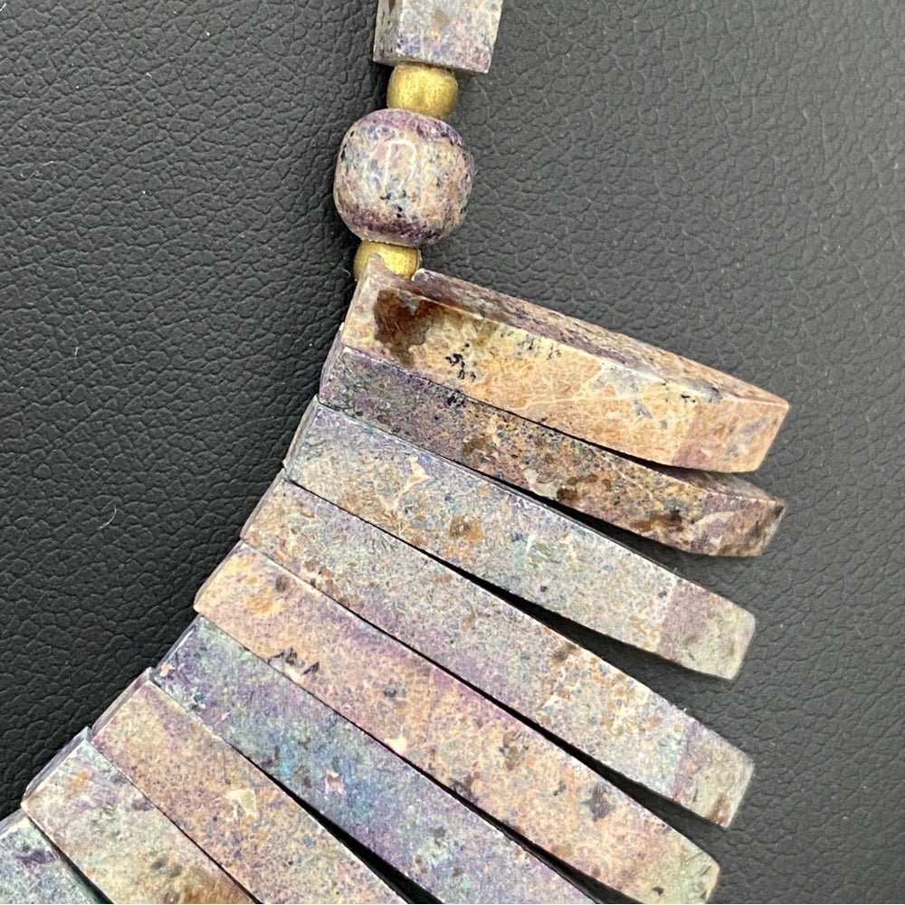 NecklaceVintage Turquoise Jasper Necklace Bib Necklace in Brutalist Design - Natural Stone