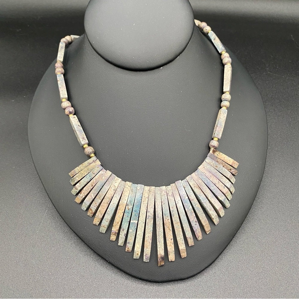NecklaceVintage Turquoise Jasper Necklace Bib Necklace in Brutalist Design - Natural Stone