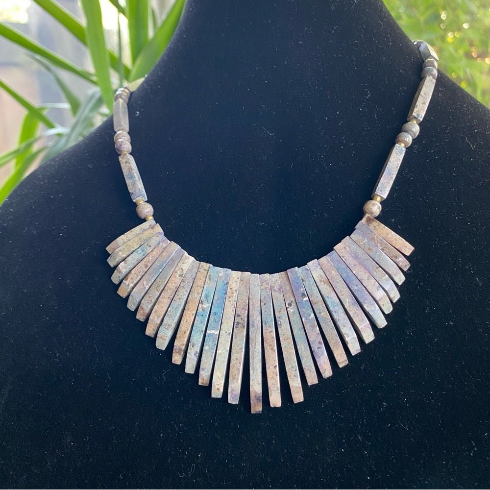 NecklaceVintage Turquoise Jasper Necklace Bib Necklace in Brutalist Design - Natural Stone