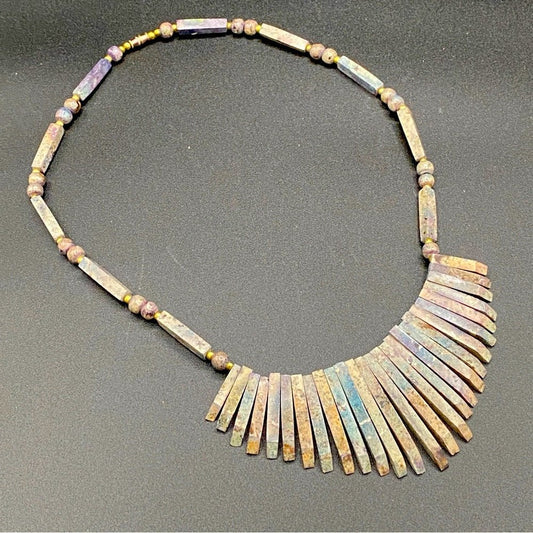 NecklaceVintage Turquoise Jasper Necklace Bib Necklace in Brutalist Design - Natural Stone