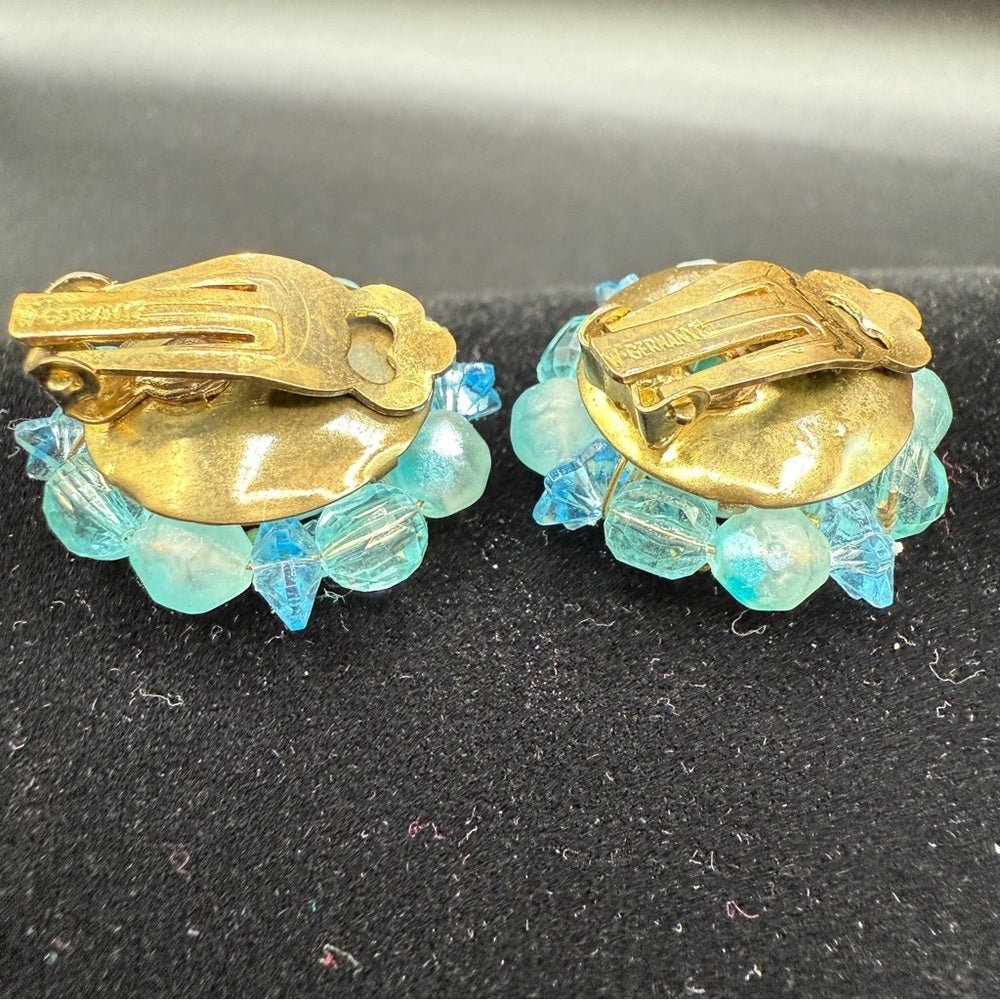 EarringsVintage West Germany Signed 1950s Blue Lucite Cluster Clip-Ons