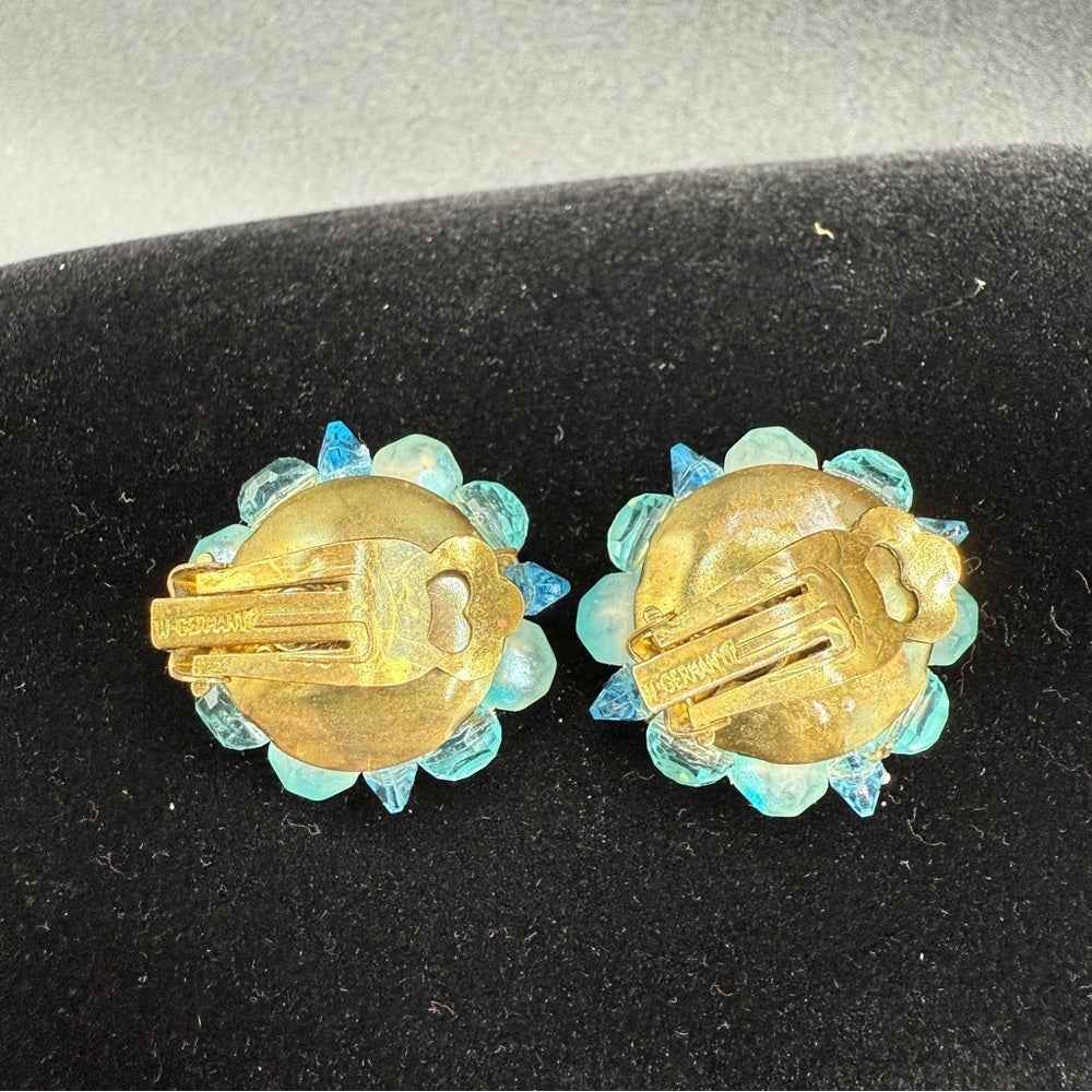 EarringsVintage West Germany Signed 1950s Blue Lucite Cluster Clip-Ons