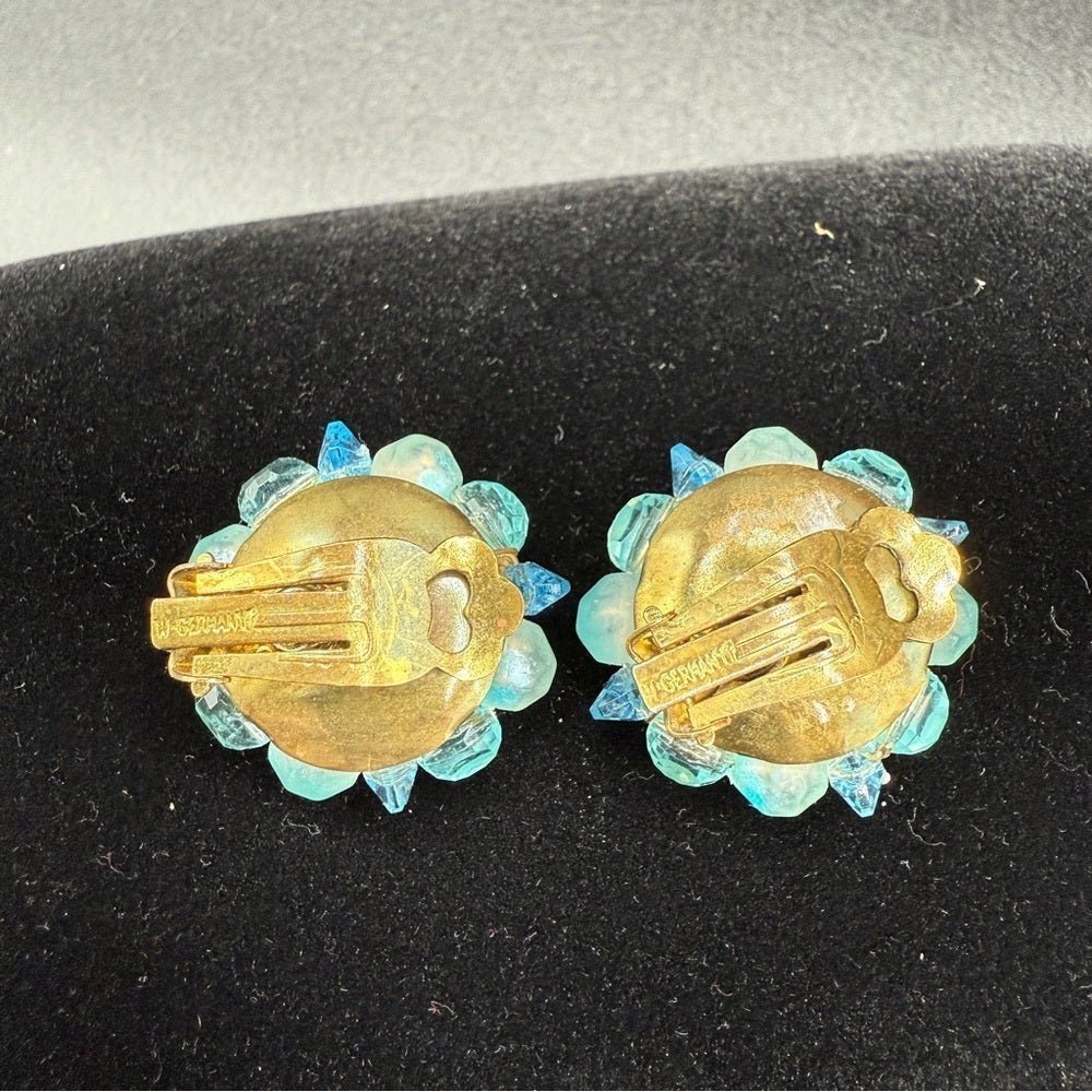 EarringsVintage West Germany Signed 1950s Blue Lucite Cluster Clip-Ons
