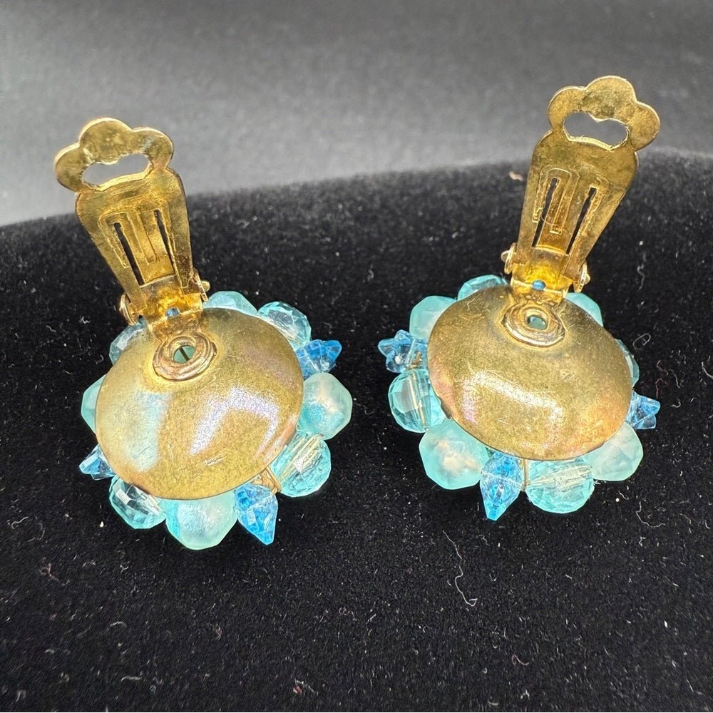 EarringsVintage West Germany Signed 1950s Blue Lucite Cluster Clip-Ons