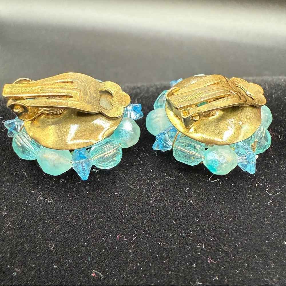 EarringsVintage West Germany Signed 1950s Blue Lucite Cluster Clip-Ons